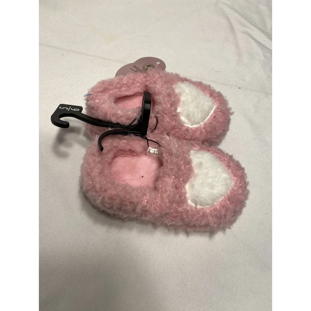 NEW‎ wonder nation toddler girls heart slippers size 5 - 6 pink & white
